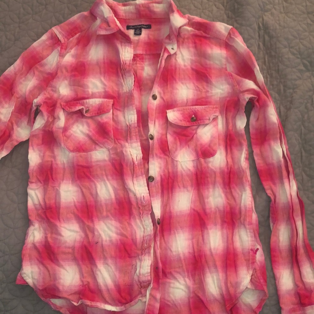 Pink and White Button Up Flannel